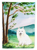 Under the Tree Japanese Spitz House Flag 28x40 Porch Sleeve Pole Decorative Outside Yard Banner Artwork Wall Hanging, Polyester