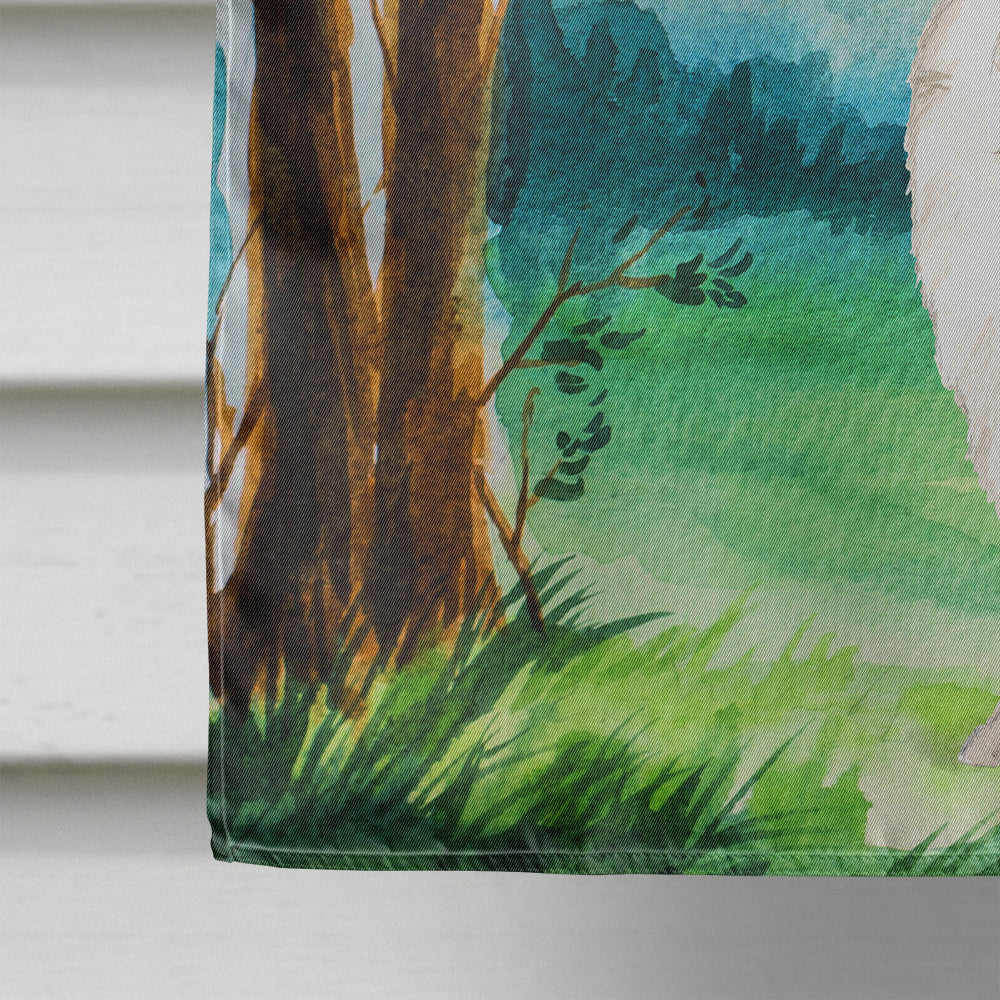 Under the Tree Japanese Spitz House Flag 28x40 Porch Sleeve Pole Decorative Outside Yard Banner Artwork Wall Hanging, Polyester