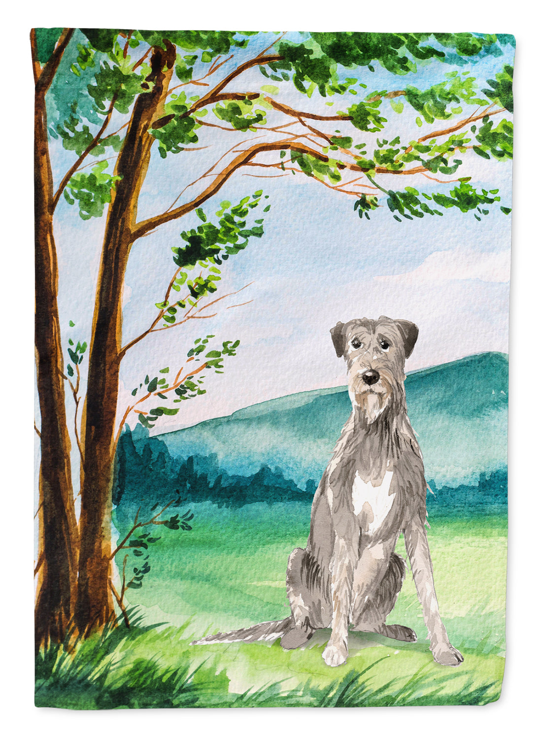 Under the Tree Irish Wolfhound House Flag 28x40 Porch Sleeve Pole Decorative Outside Yard Banner Artwork Wall Hanging, Polyester