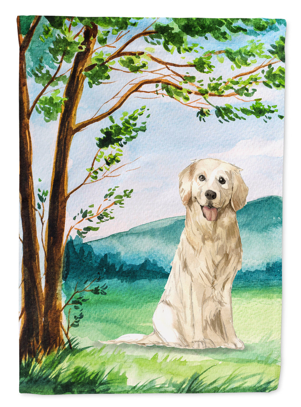 Under the Tree Golden Retriever House Flag 28x40 Porch Sleeve Pole Decorative Outside Yard Banner Artwork Wall Hanging, Polyester
