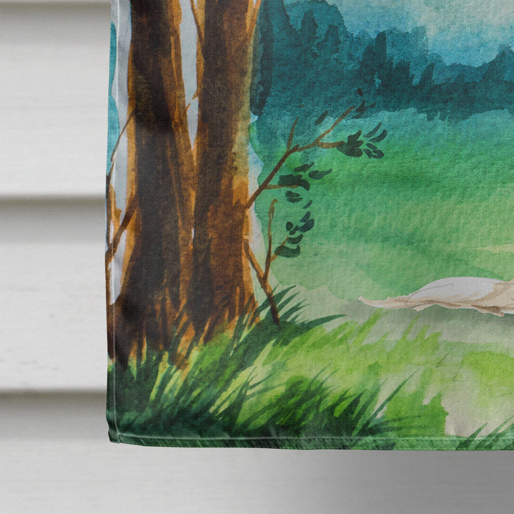 Under the Tree Golden Retriever House Flag 28x40 Porch Sleeve Pole Decorative Outside Yard Banner Artwork Wall Hanging, Polyester