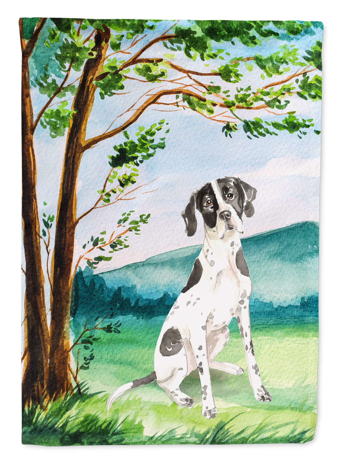 Under the Tree English Pointer House Flag 28x40 Porch Sleeve Pole Decorative Outside Yard Banner Artwork Wall Hanging, Polyester