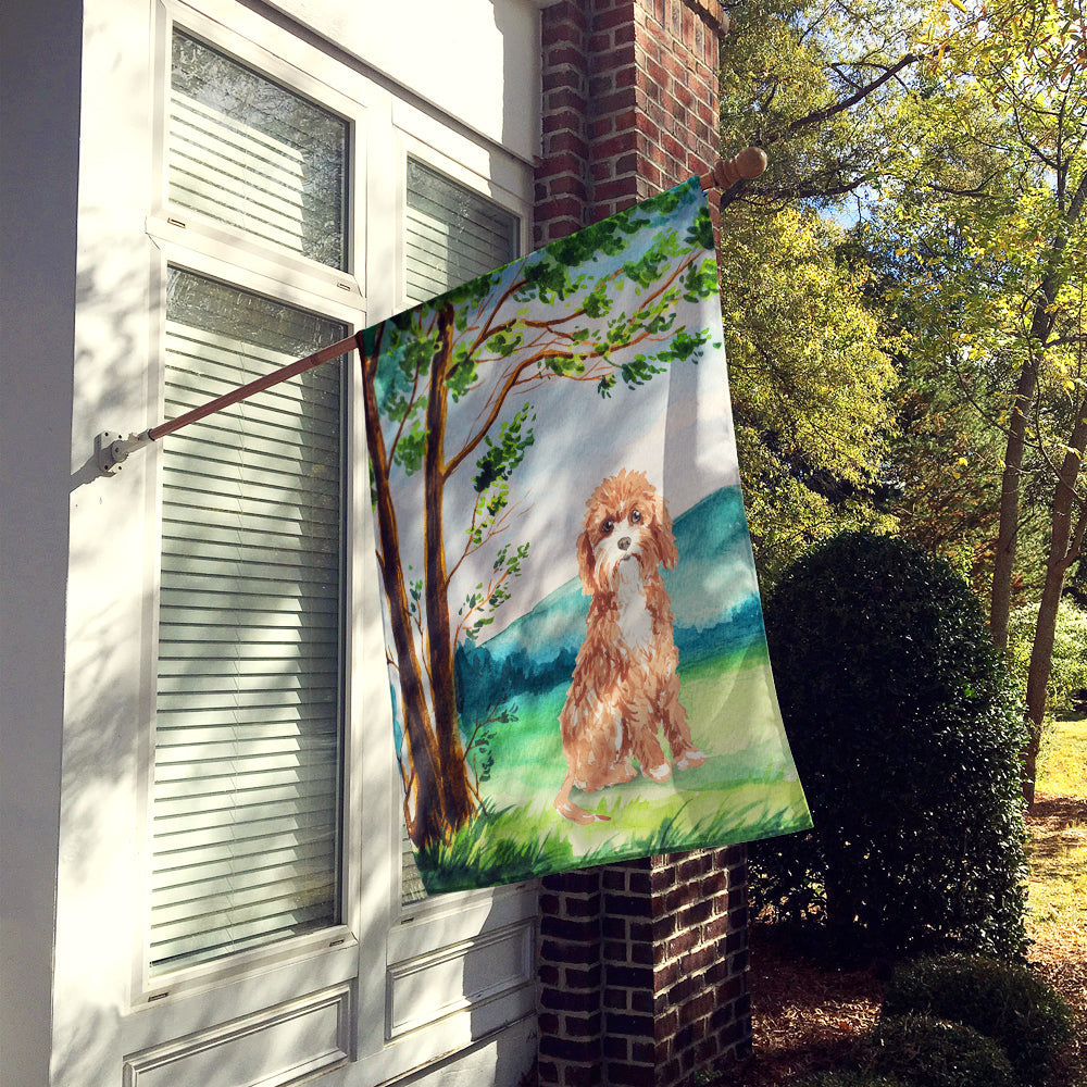 Under the Tree Cavapoo House Flag 28x40 Porch Sleeve Pole Decorative Outside Yard Banner Artwork Wall Hanging, Polyester