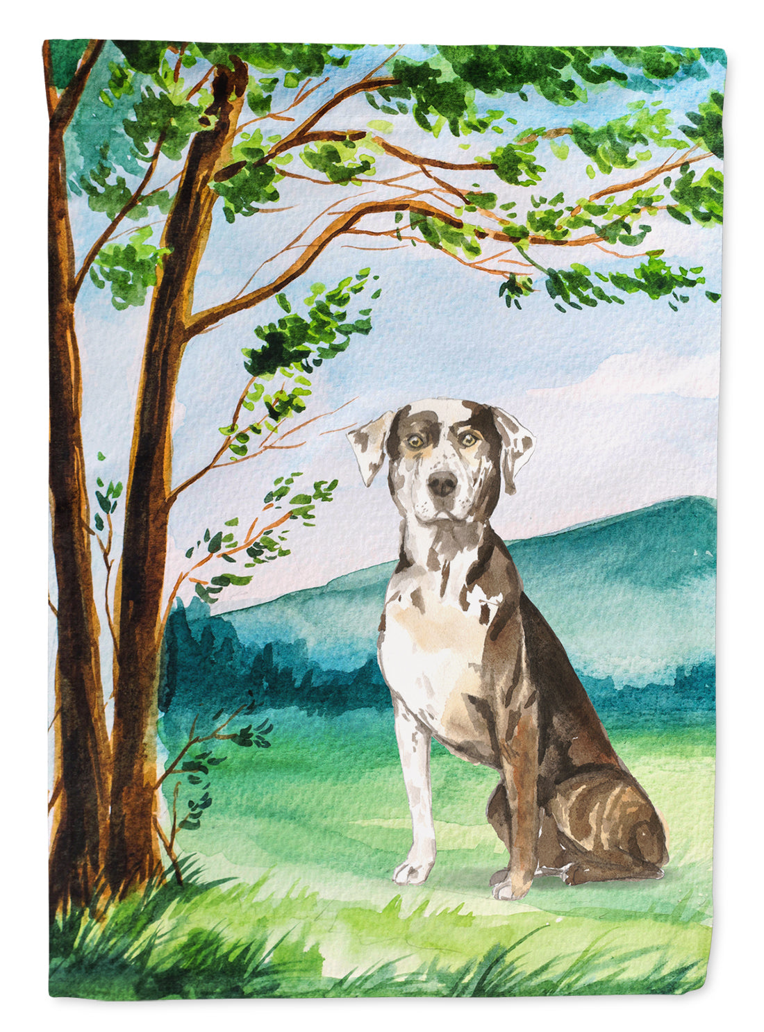 Under the Tree Catahoula Leopard Dog House Flag 28x40 Porch Sleeve Pole Decorative Outside Yard Banner Artwork Wall Hanging, Polyester