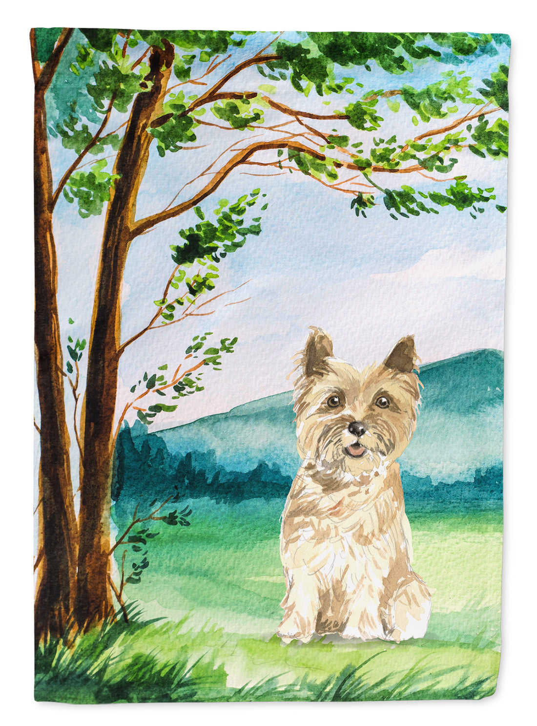 Under the Tree Cairn Terrier House Flag 28x40 Porch Sleeve Pole Decorative Outside Yard Banner Artwork Wall Hanging, Polyester