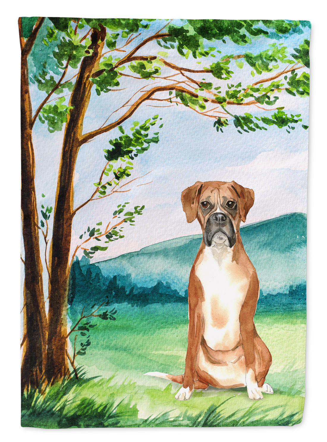 Under the Tree Boxer House Flag 28x40 Porch Sleeve Pole Decorative Outside Yard Banner Artwork Wall Hanging, Polyester