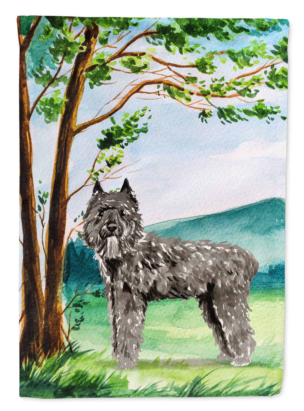 Under the Tree Bouvier des Flandres House Flag 28x40 Porch Sleeve Pole Decorative Outside Yard Banner Artwork Wall Hanging, Polyester