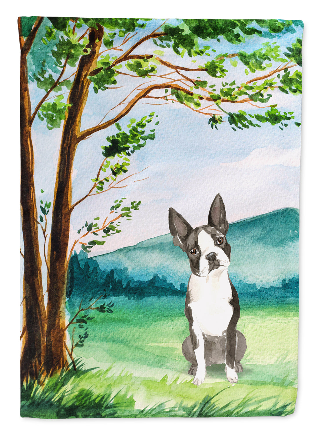 Under the Tree Boston Terrier House Flag 28x40 Porch Sleeve Pole Decorative Outside Yard Banner Artwork Wall Hanging, Polyester