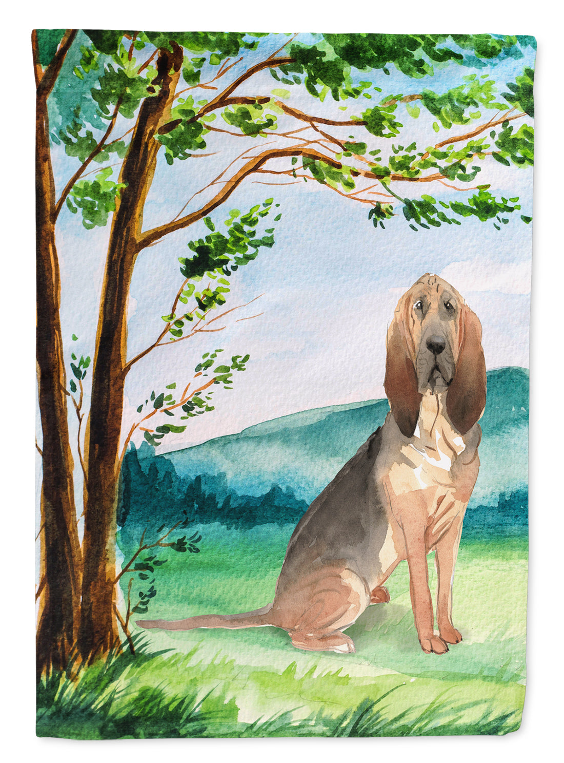 Under the Tree Bloodhound House Flag 28x40 Porch Sleeve Pole Decorative Outside Yard Banner Artwork Wall Hanging, Polyester