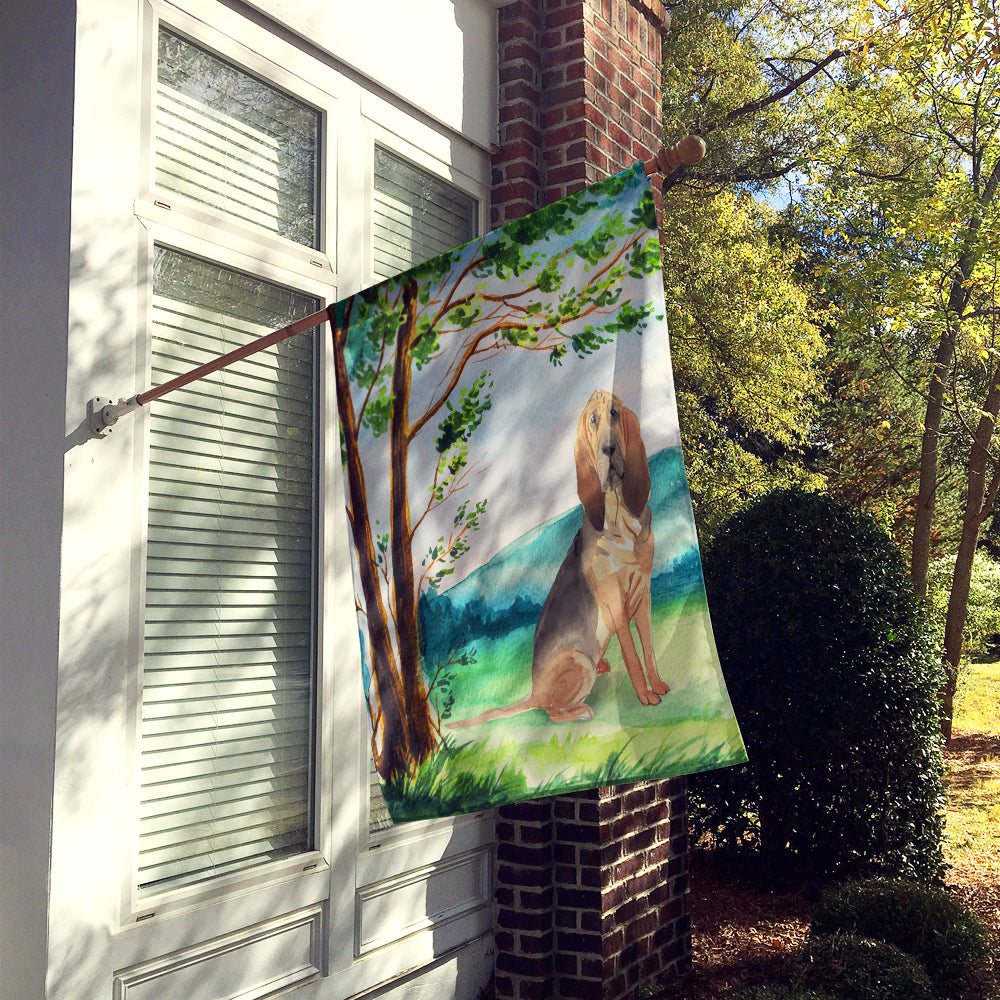 Under the Tree Bloodhound House Flag 28x40 Porch Sleeve Pole Decorative Outside Yard Banner Artwork Wall Hanging, Polyester