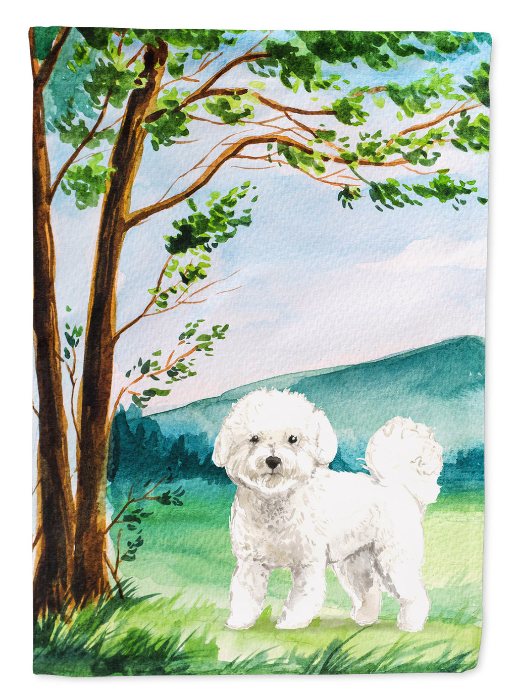Under the Tree Bichon Frise House Flag 28x40 Porch Sleeve Pole Decorative Outside Yard Banner Artwork Wall Hanging, Polyester