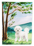 Under the Tree Bichon Frise House Flag 28x40 Porch Sleeve Pole Decorative Outside Yard Banner Artwork Wall Hanging, Polyester