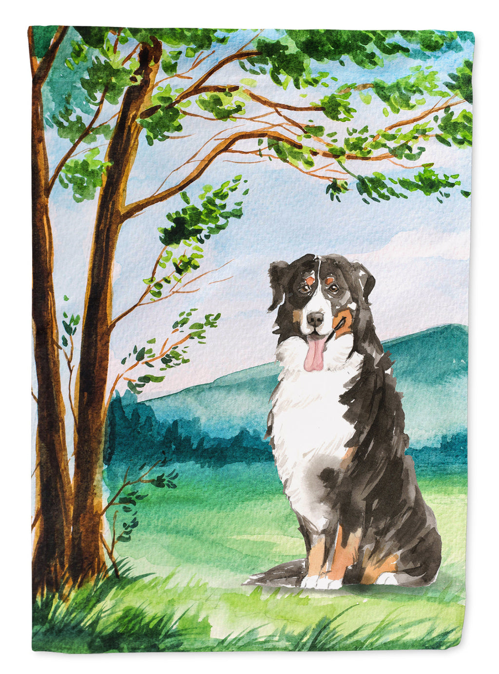Under the Tree Bernese Mountain Dog House Flag 28x40 Porch Sleeve Pole Decorative Outside Yard Banner Artwork Wall Hanging, Polyester