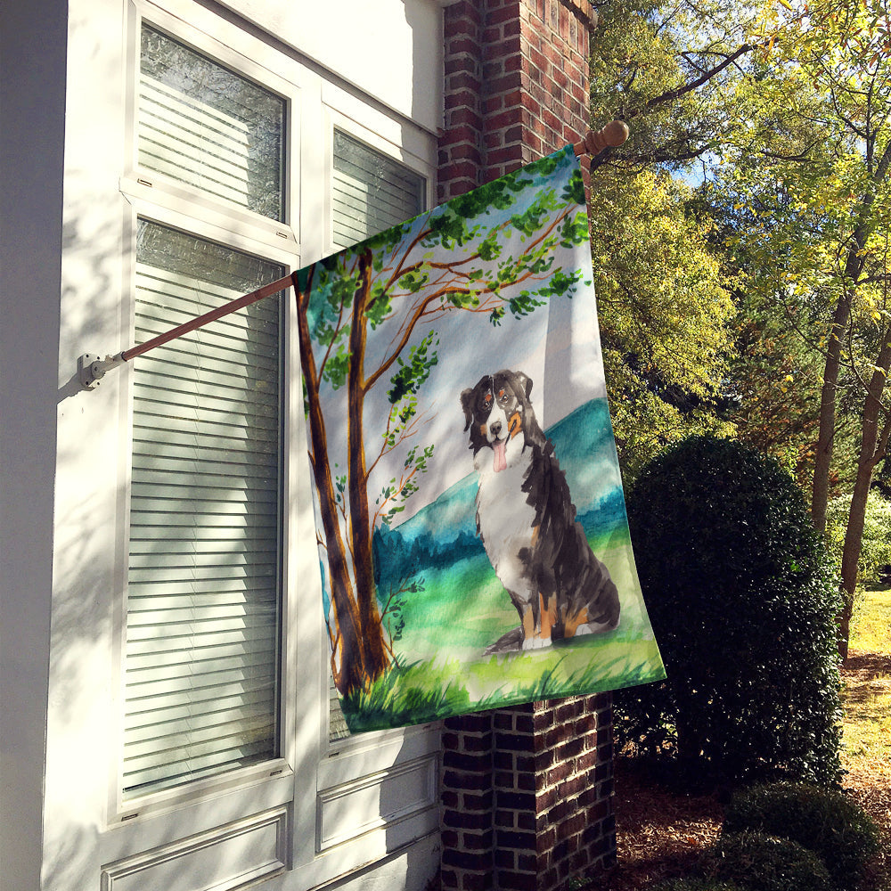 Under the Tree Bernese Mountain Dog House Flag 28x40 Porch Sleeve Pole Decorative Outside Yard Banner Artwork Wall Hanging, Polyester