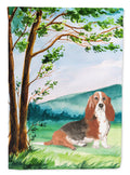 Under the Tree Basset Hound House Flag 28x40 Porch Sleeve Pole Decorative Outside Yard Banner Artwork Wall Hanging, Polyester
