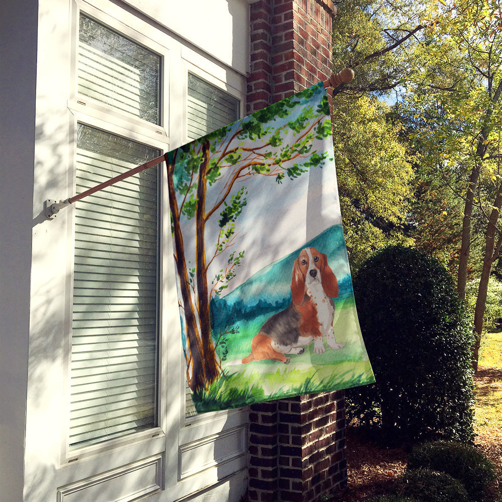Under the Tree Basset Hound House Flag 28x40 Porch Sleeve Pole Decorative Outside Yard Banner Artwork Wall Hanging, Polyester