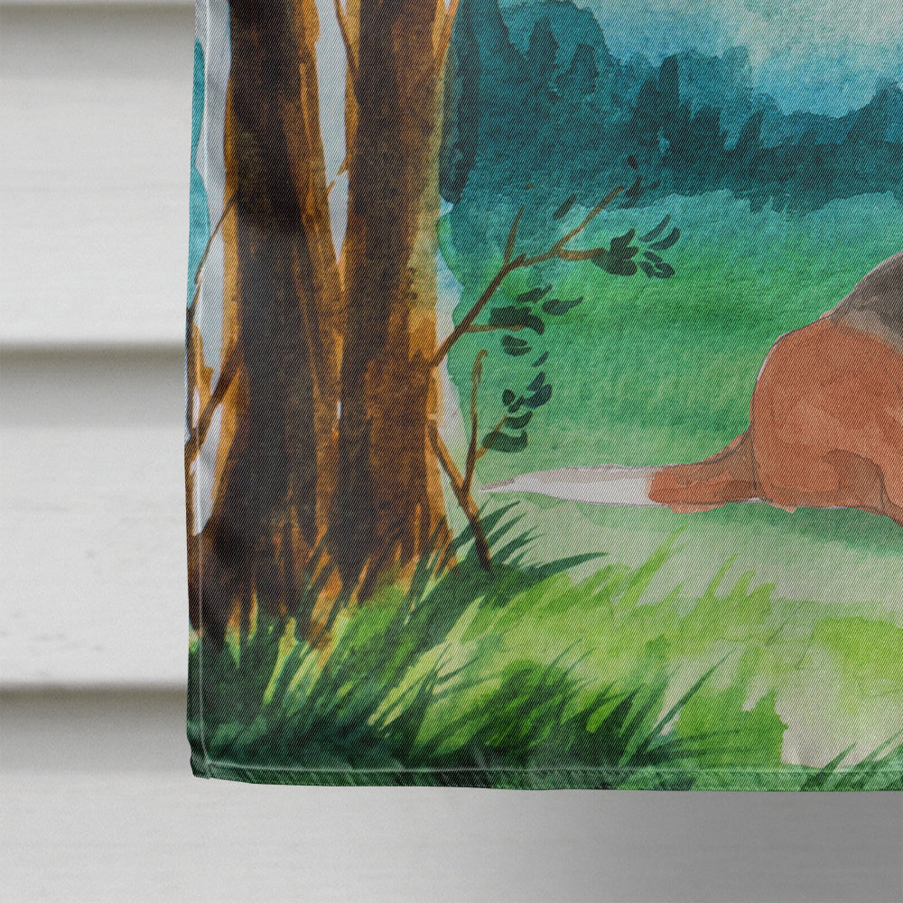 Under the Tree Basset Hound House Flag 28x40 Porch Sleeve Pole Decorative Outside Yard Banner Artwork Wall Hanging, Polyester
