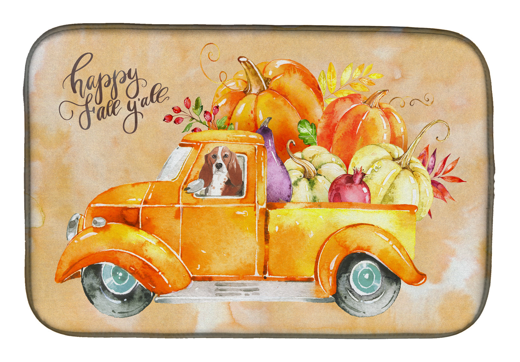 Fall Harvest Basset Hound Dish Drying Mat Absorbent Dish Drying Mat Pad for Kitchen Counter Dish Drainer Mat for Countertop, 14 x 21", Multicolor