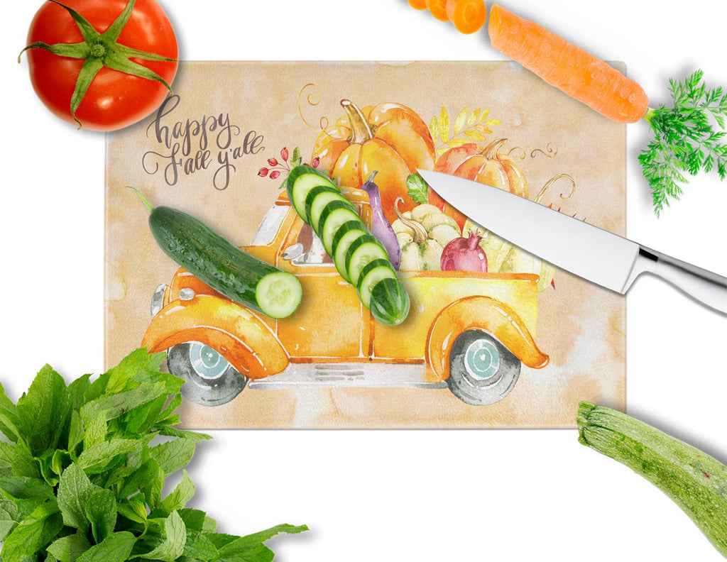 Fall Harvest Basset Hound Cutting Board Tempered Glass Kitchen Cutting Surface, Heat Resistant Chopping, Non-Slip Feet, Food Prep & Serving