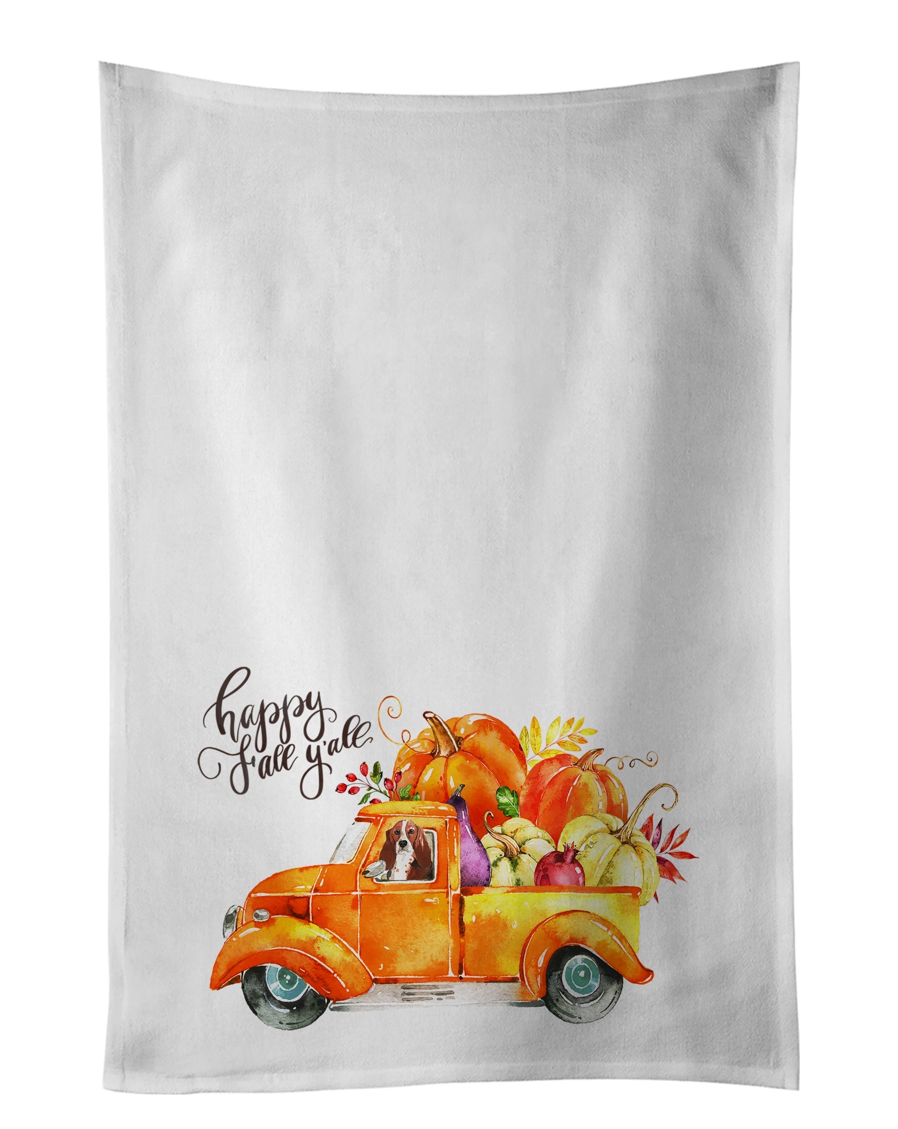 Fall Harvest Basset Hound Kitchen Towel Set of 2 White Dish Towels Decorative Bathroom Hand towel for Hand, Face, Hair, Yoga, Tea, Dishcloth, 19 X 28", White
