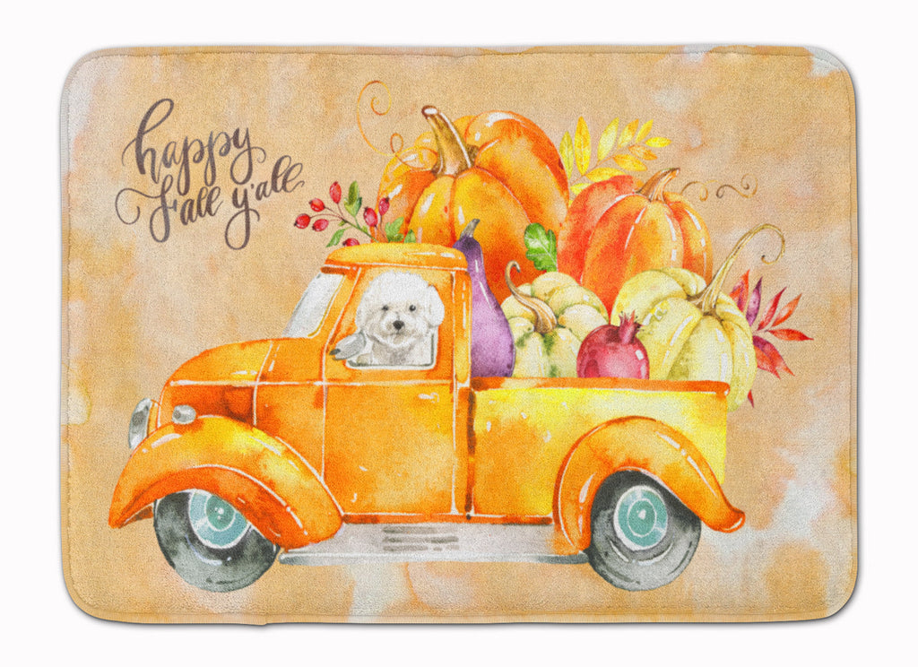Fall Harvest Bichon Frisé Memory Foam Kitchen Mat Machine Washable Anti-Fatigue Cushion Comfort Bath or Kitchen Rug