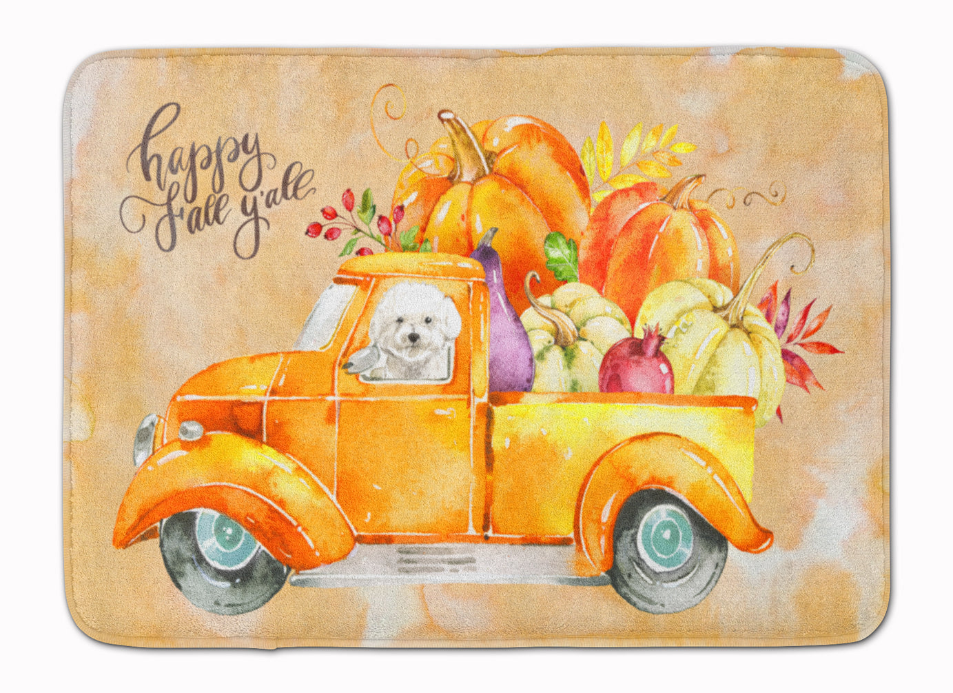 Fall Harvest Bichon Frisé Memory Foam Kitchen Mat Machine Washable Anti-Fatigue Cushion Comfort Bath or Kitchen Rug
