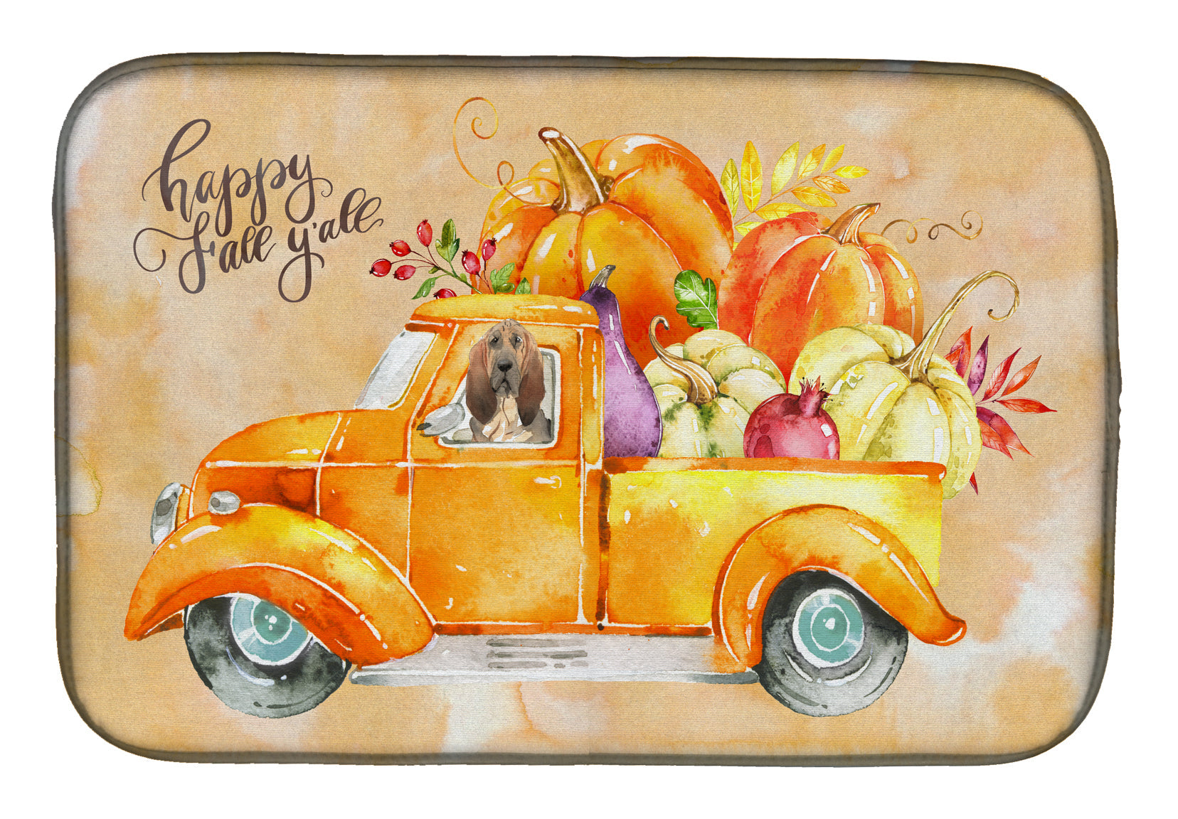 Fall Harvest Bloodhound Dish Drying Mat Absorbent Dish Drying Mat Pad for Kitchen Counter Dish Drainer Mat for Countertop, 14 x 21", Multicolor