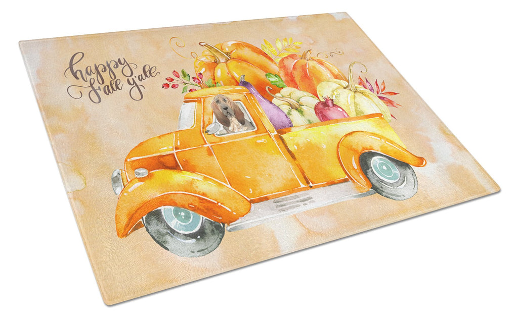 Fall Harvest Bloodhound Cutting Board Tempered Glass Kitchen Cutting Surface, Heat Resistant Chopping, Non-Slip Feet, Food Prep & Serving
