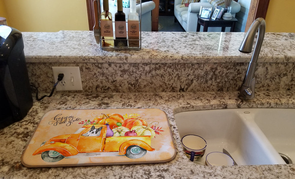 Fall Harvest Boston Terrier Dish Drying Mat Absorbent Dish Drying Mat Pad for Kitchen Counter Dish Drainer Mat for Countertop, 14 x 21", Multicolor