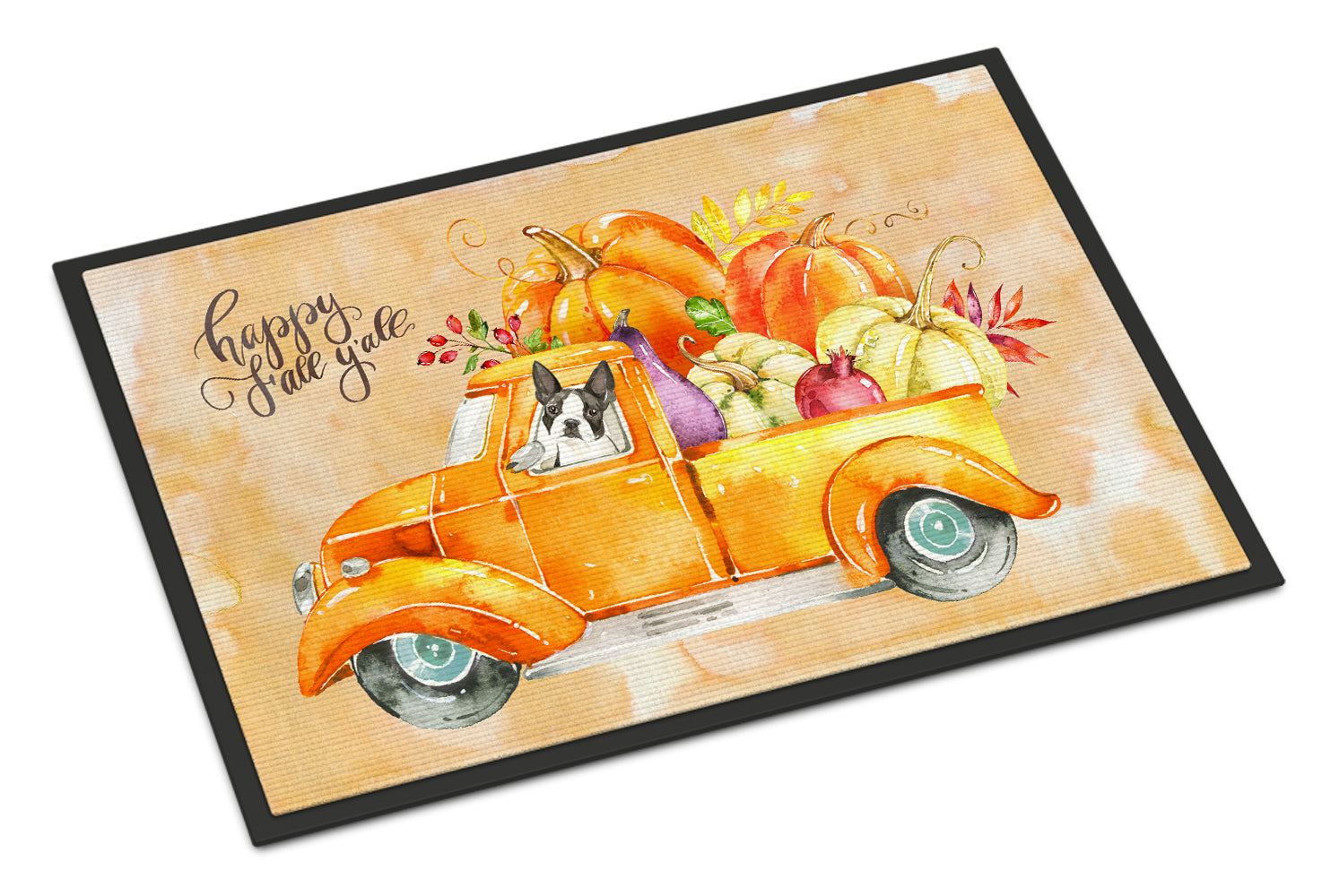 Fall Harvest Boston Terrier Doormat Indoor Outdoor 24H X 36W Front Door Mat Rugs for Entryway, Non Slip Washable Low Pile,