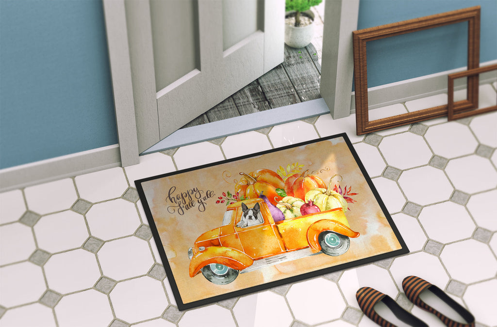Fall Harvest Boston Terrier Doormat Indoor Outdoor 18H X 27W Front Door Mat Rugs for Entryway, Non Slip Washable
