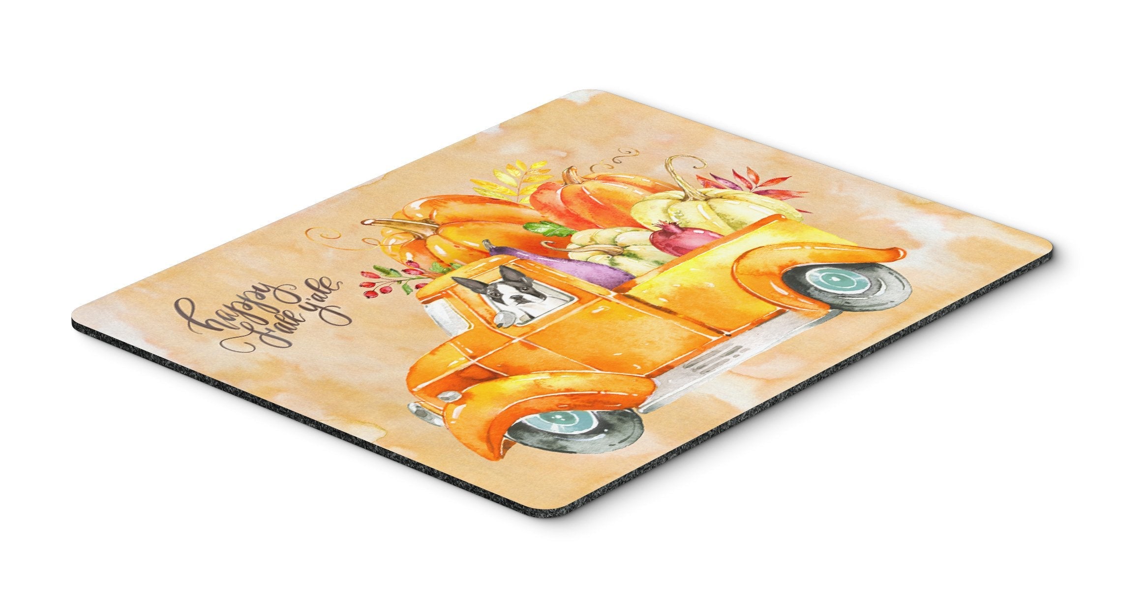 Fall Harvest Boston Terrier Mouse Pad, Heat Resistant Trivet Hot Pad , Non Slip Rubber Desk Mat, Kitchen Counter Protector, Home Office Decor Gift