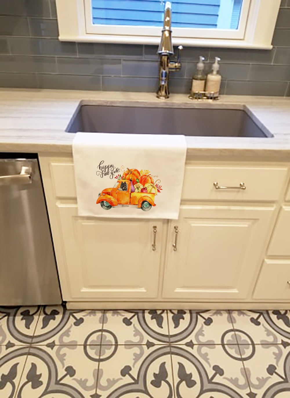 Fall Harvest Bouvier des Flandres Kitchen Towel Set of 2 White Dish Towels Decorative Bathroom Hand towel for Hand, Face, Hair, Yoga, Tea, Dishcloth, 19 X 28", White