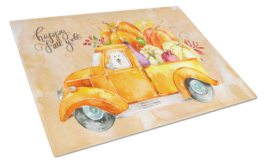 Fall Harvest Japanese Spitz Cutting Board Tempered Glass Kitchen Cutting Surface, Heat Resistant Chopping, Non-Slip Feet, Food Prep & Serving