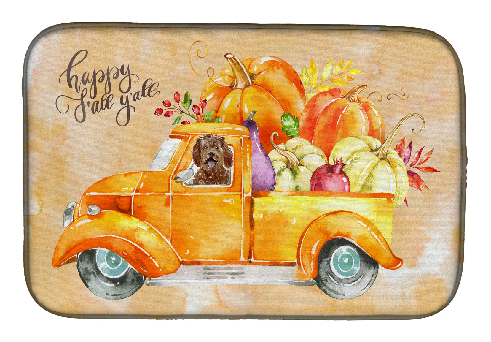 Fall Harvest Labradoodle Dish Drying Mat Absorbent Dish Drying Mat Pad for Kitchen Counter Dish Drainer Mat for Countertop, 14 x 21", Multicolor