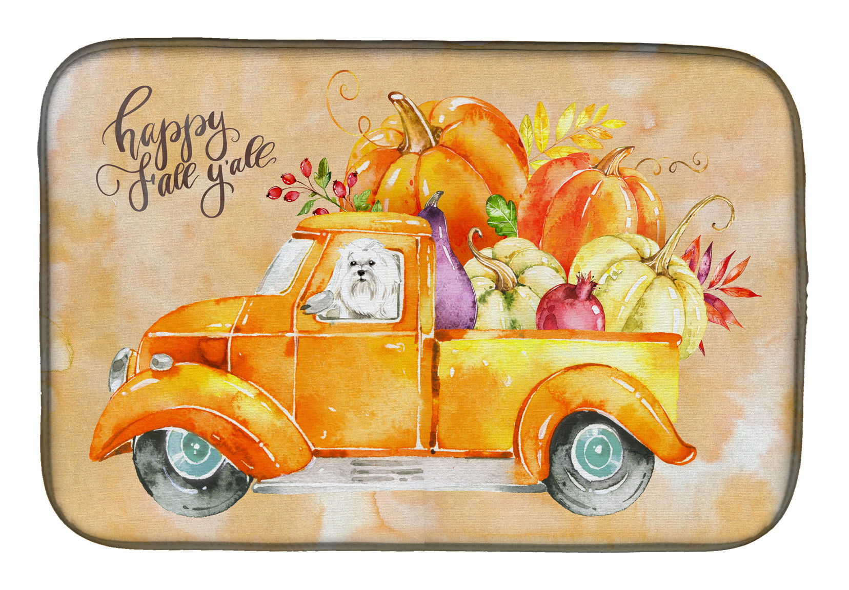 Fall Harvest Maltese Dish Drying Mat Absorbent Dish Drying Mat Pad for Kitchen Counter Dish Drainer Mat for Countertop, 14 x 21", Multicolor