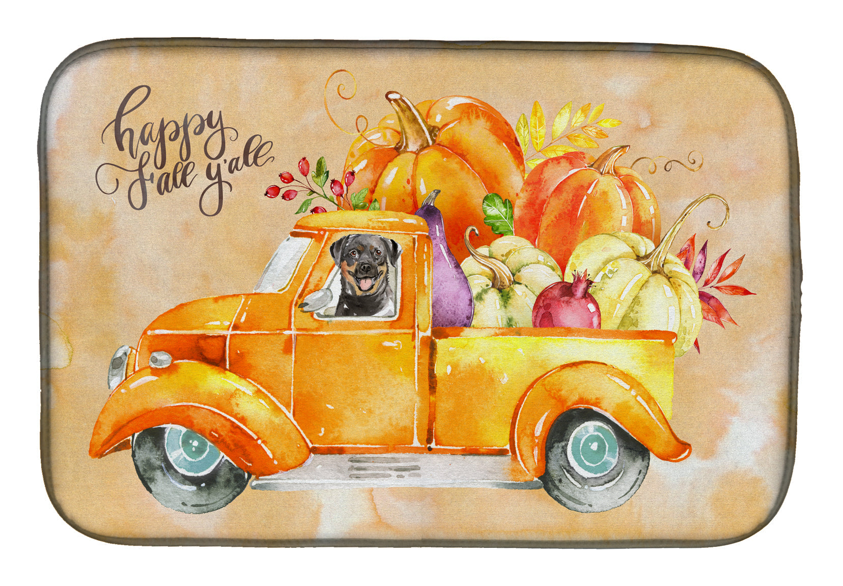 Fall Harvest Rottweiler Dish Drying Mat Absorbent Dish Drying Mat Pad for Kitchen Counter Dish Drainer Mat for Countertop, 14 x 21", Multicolor
