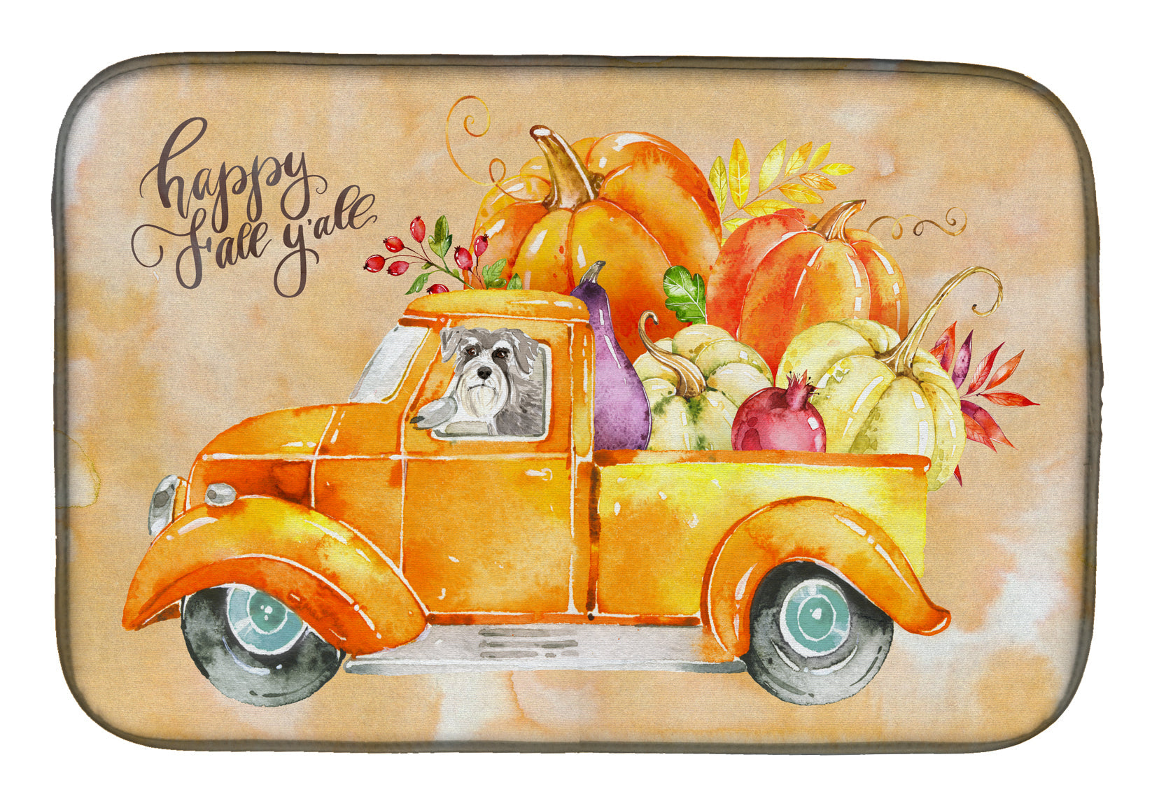 Fall Harvest Schnauzer #2 Dish Drying Mat Absorbent Dish Drying Mat Pad for Kitchen Counter Dish Drainer Mat for Countertop, 14 x 21", Multicolor