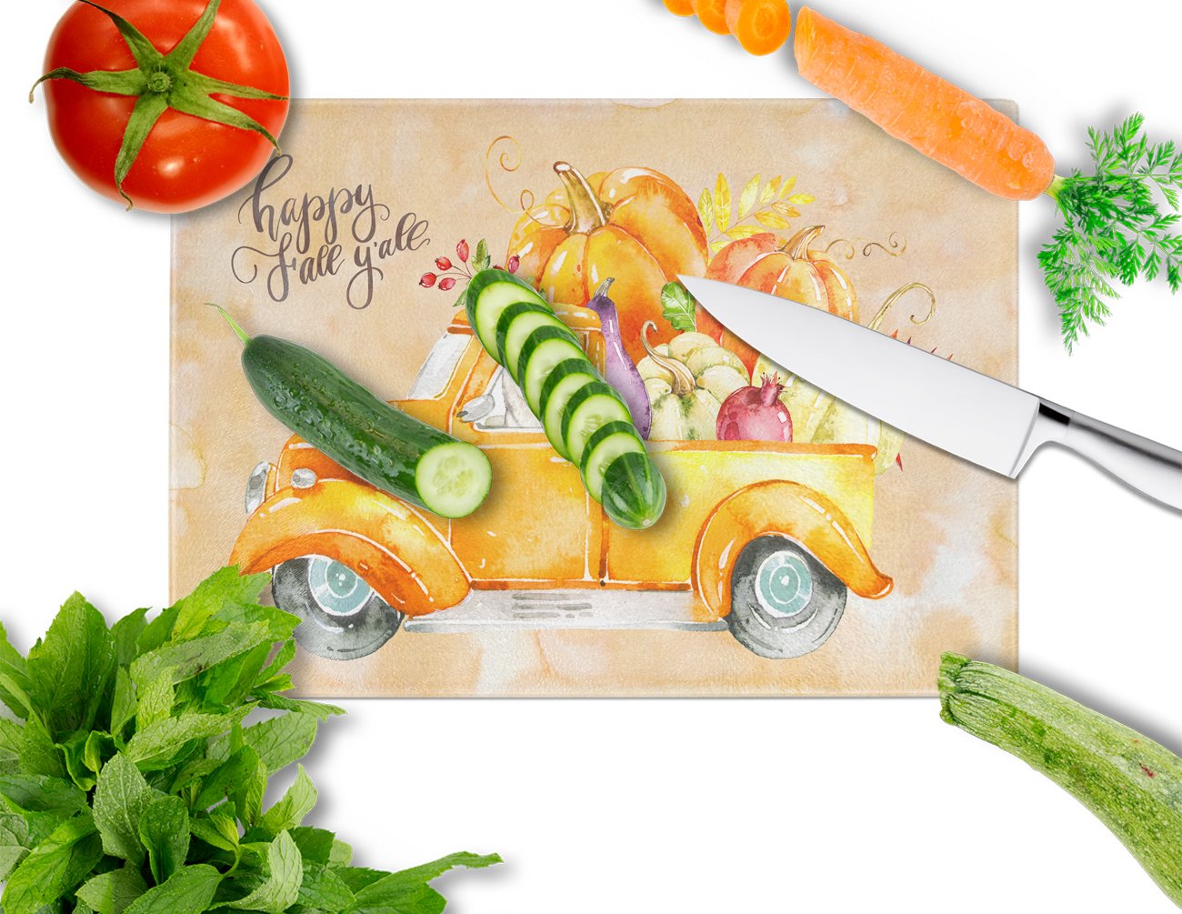 Fall Harvest Siberian Husky Cutting Board Tempered Glass Kitchen Cutting Surface, Heat Resistant Chopping, Non-Slip Feet, Food Prep & Serving