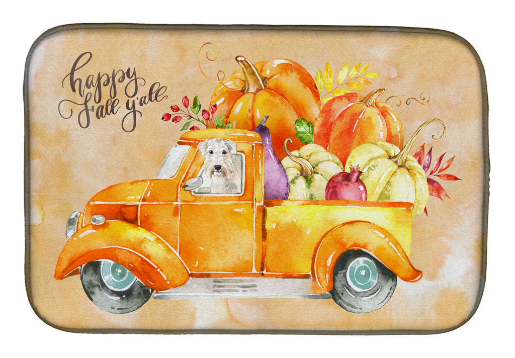 Fall Harvest Wheaten Terrier Dish Drying Mat Absorbent Dish Drying Mat Pad for Kitchen Counter Dish Drainer Mat for Countertop, 14 x 21", Multicolor