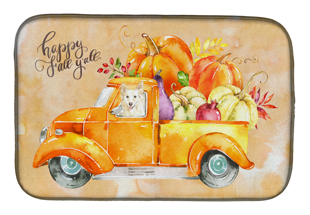 Fall Harvest White Collie Dish Drying Mat Absorbent Dish Drying Mat Pad for Kitchen Counter Dish Drainer Mat for Countertop, 14 x 21", Multicolor