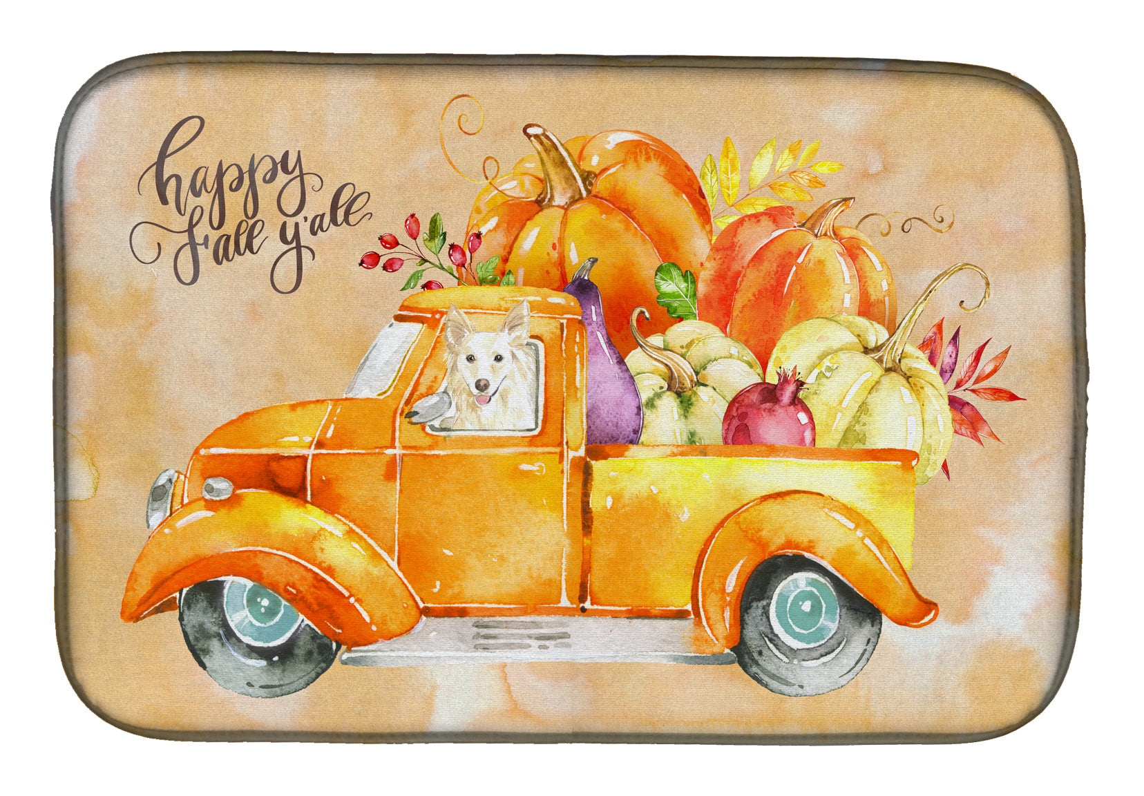 Fall Harvest White Collie Dish Drying Mat Absorbent Dish Drying Mat Pad for Kitchen Counter Dish Drainer Mat for Countertop, 14 x 21", Multicolor