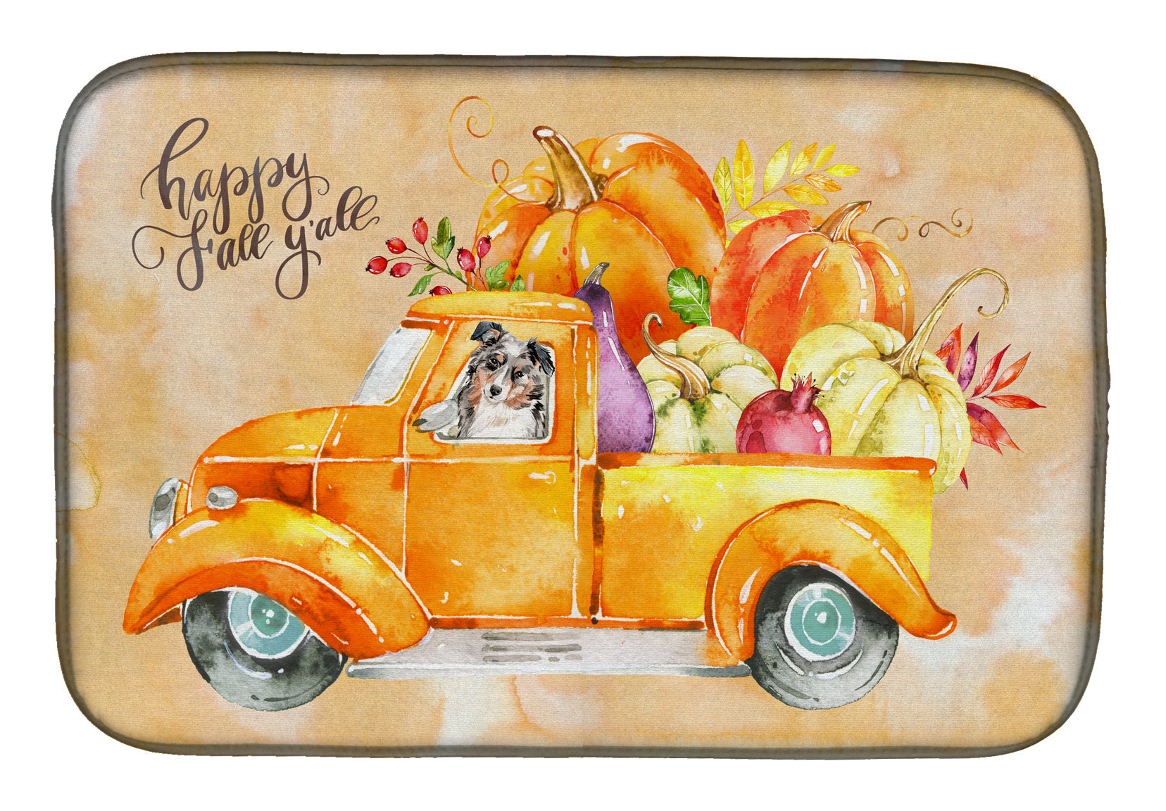 Fall Harvest Australian Shepherd Dish Drying Mat Absorbent Dish Drying Mat Pad for Kitchen Counter Dish Drainer Mat for Countertop, 14 x 21", Multicolor