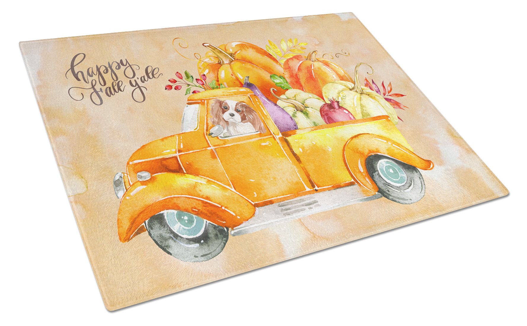 Fall Harvest Blenheim Cavalier Spaniel Cutting Board Tempered Glass Kitchen Cutting Surface, Heat Resistant Chopping, Non-Slip Feet, Food Prep & Serving