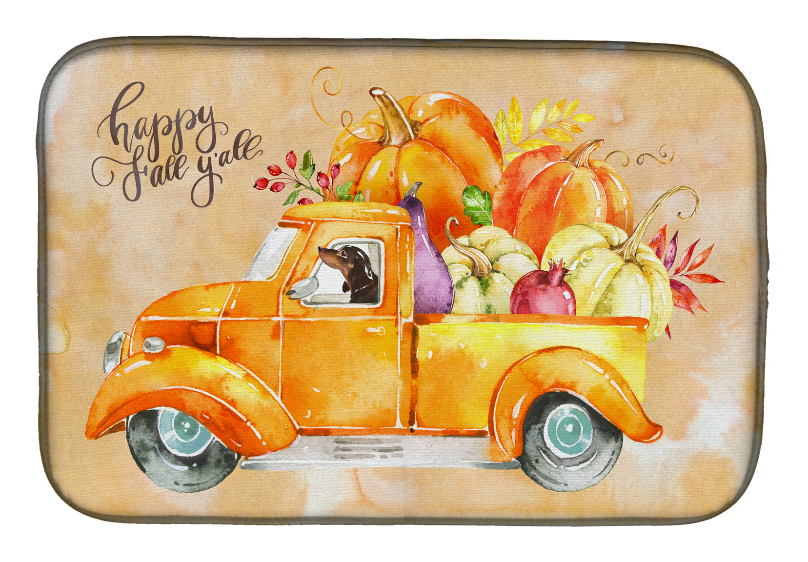Fall Harvest Dachshund Dish Drying Mat Absorbent Dish Drying Mat Pad for Kitchen Counter Dish Drainer Mat for Countertop, 14 x 21", Multicolor