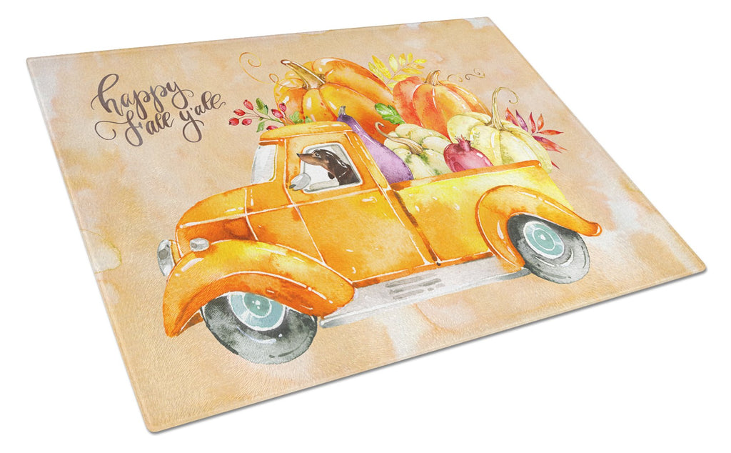 Fall Harvest Dachshund Cutting Board Tempered Glass Kitchen Cutting Surface, Heat Resistant Chopping, Non-Slip Feet, Food Prep & Serving