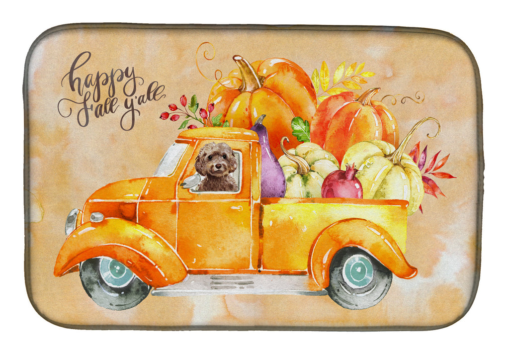 Fall Harvest Brown Cockapoo Dish Drying Mat Absorbent Dish Drying Mat Pad for Kitchen Counter Dish Drainer Mat for Countertop, 14 x 21", Multicolor