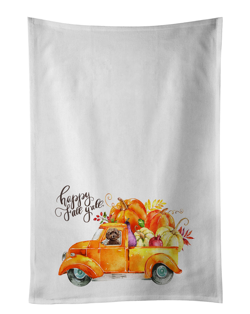 Fall Harvest Brown Cockapoo Kitchen Towel Set of 2 White Dish Towels Decorative Bathroom Hand towel for Hand, Face, Hair, Yoga, Tea, Dishcloth, 19 X 28", White