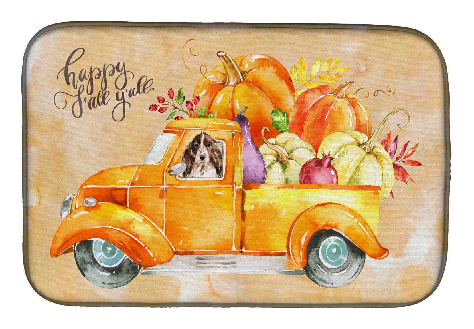 Fall Harvest Brown Parti Cocker Spaniel Dish Drying Mat Absorbent Dish Drying Mat Pad for Kitchen Counter Dish Drainer Mat for Countertop, 14 x 21", Multicolor