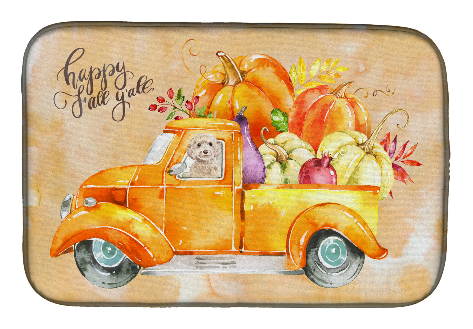 Fall Harvest Champagne Cockapoo Dish Drying Mat Absorbent Dish Drying Mat Pad for Kitchen Counter Dish Drainer Mat for Countertop, 14 x 21", Multicolor